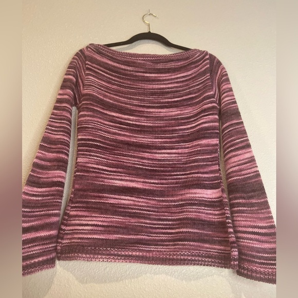 LU-FI~Pretty~Pink/Burgundy Variegated~Wool Blend Knit Sweater~Scoop Neck ~Size L - Picture 7 of 12